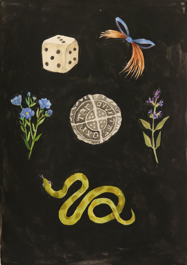 Charms for Power (Dice, A lock of hair from a natural red head, Flax, A silver coin, Sage and a snake [skin will do]) 2022