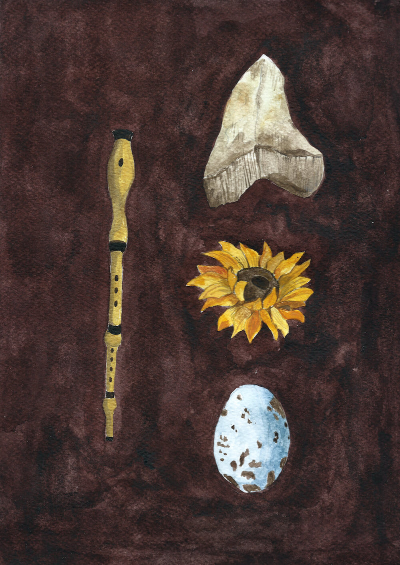 Offerings to King Sun (A golden flute, glossopetra, sunflower and an egg) 2022